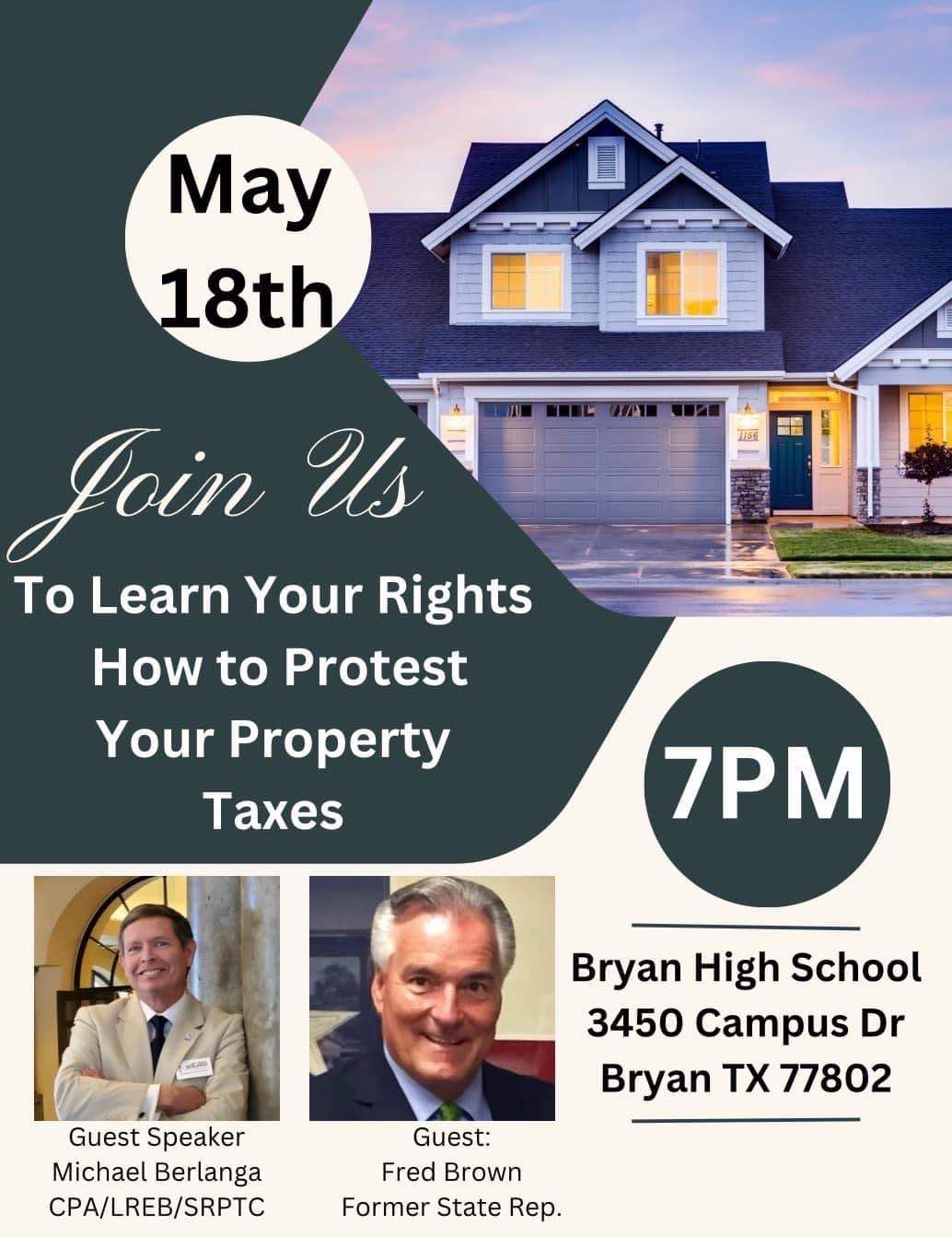 Join us to learn your rights how to protest your property taxes